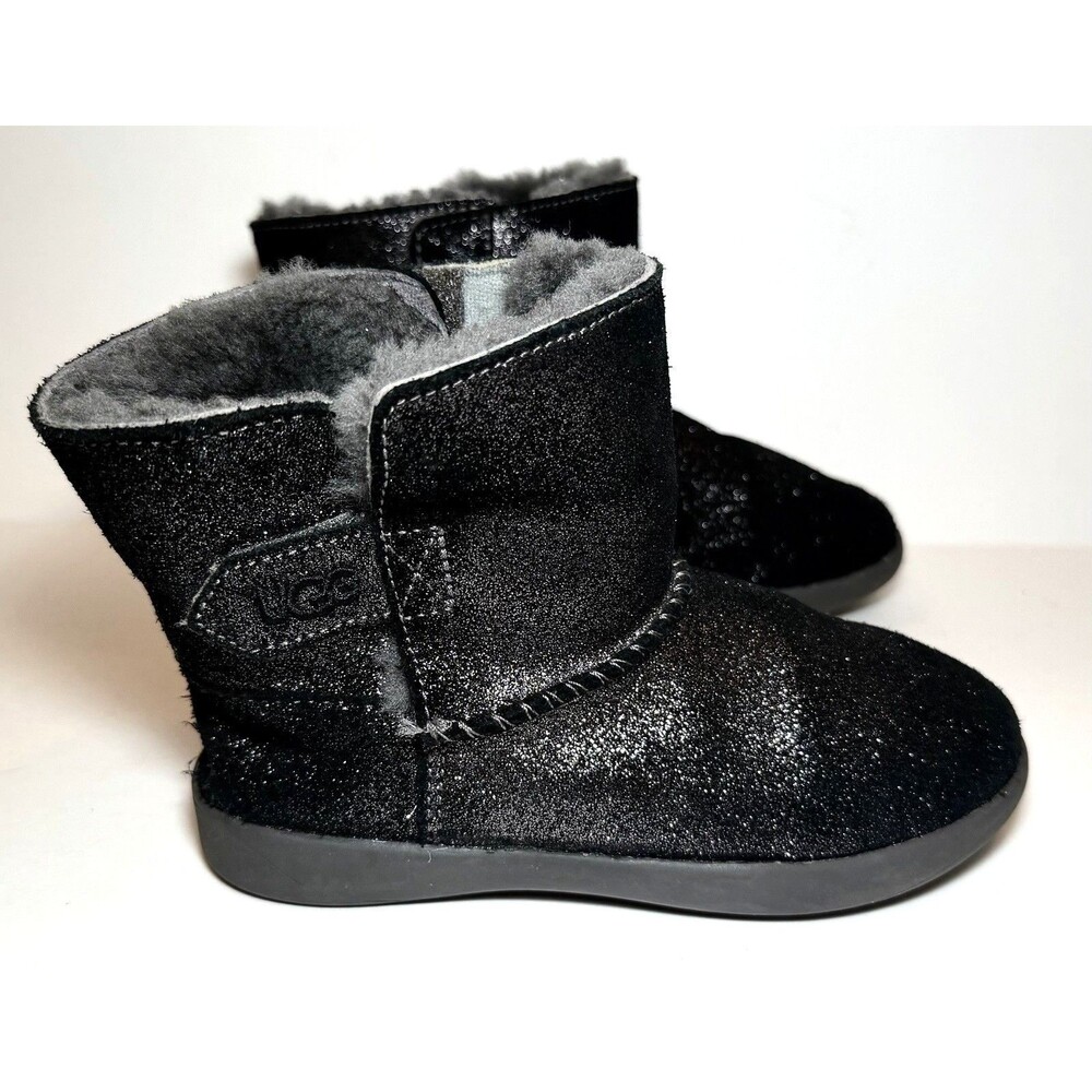 UGG Keelan Metallic Glitter Black Toddler Boots Size 10 Gray Plush Lined